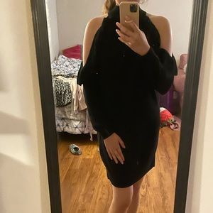 Black shoulder cut out sweater dress